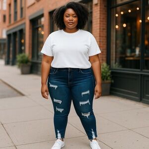 Maurice’s Women’s “M” XL Super High Rise Dark Wash Tapered Ripped Stretch Denim
